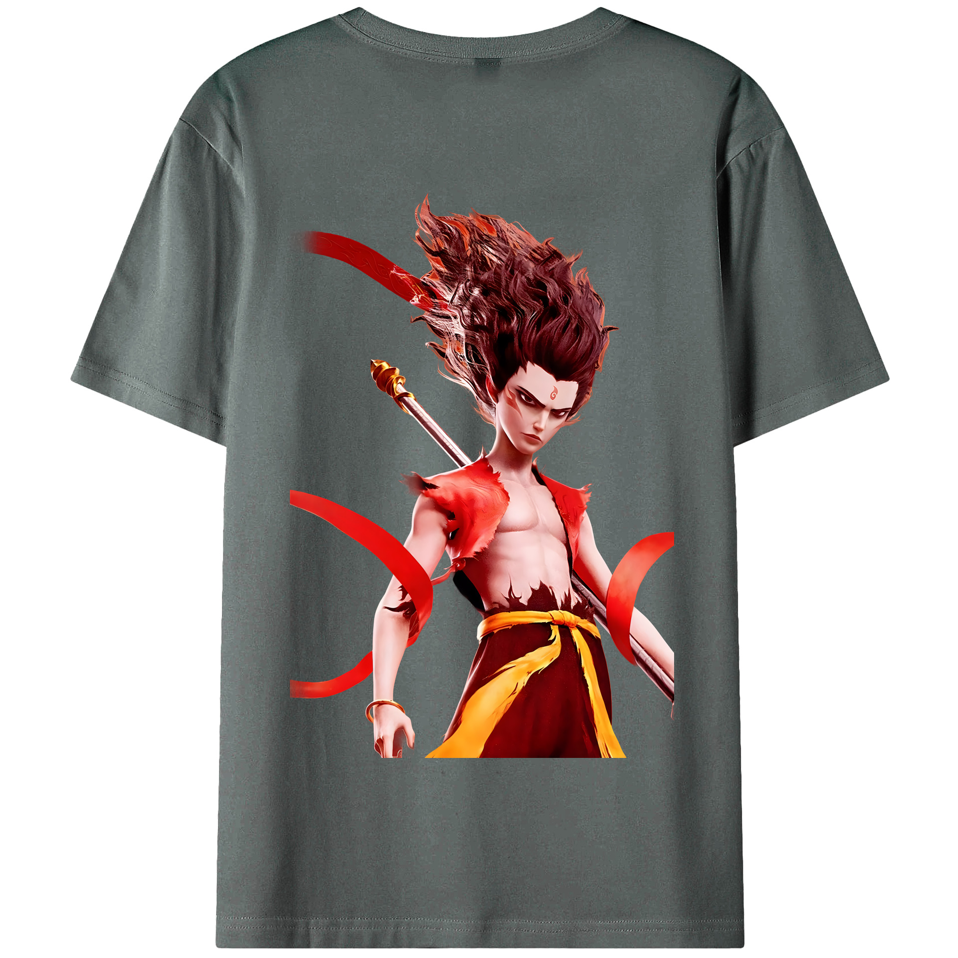 （画像用） Ne Zha 2 ナタ 魔童の大暴れ 綿100％半袖Tシャツ（背面プリント）